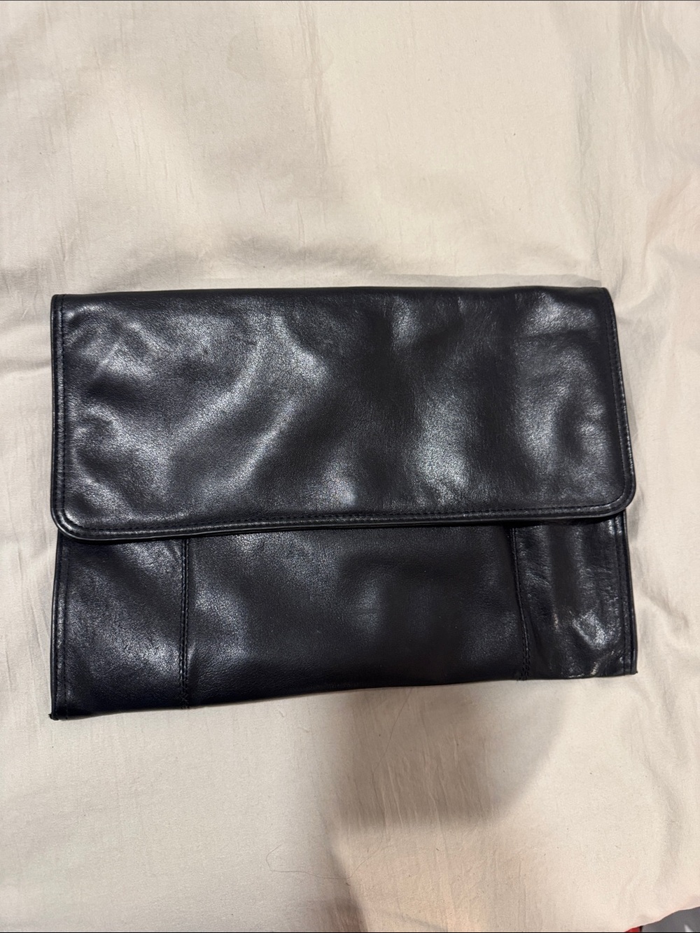 Vintage Black Leather Foldover Clutch